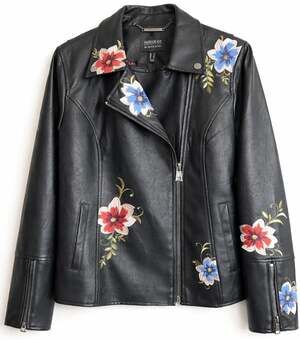 Madison Ave Collection by Dennis Basso Floral Embroidered Faux Leather Moto Jack